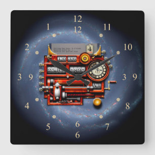 Steampunk Time Maskin Clock ~ Milky Way Galaxy ~ Fyrkantig Klocka