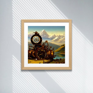 Steampunk Time Maskin i schweiziska Alpernor Fanta Poster
