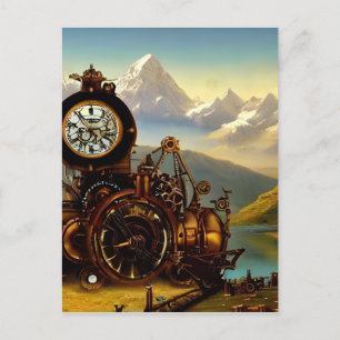 Steampunk Time Maskin i schweiziska Alpernor Fanta Vykort