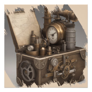 Steampunk Time Maskin - Vintage Treasure Chest Fototryck