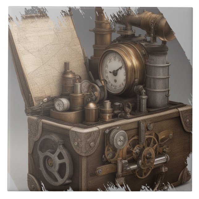 Steampunk Time Maskin - Vintage Treasure Chest Kakelplatta (Framsidan)