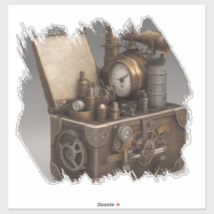 Steampunk Time Maskin - Vintage Treasure Chest Klistermärken