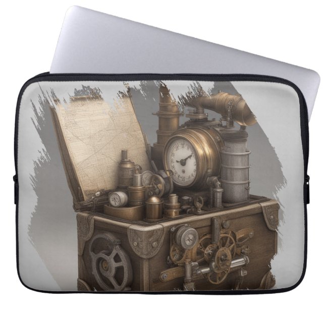 Steampunk Time Maskin - Vintage Treasure Chest Laptop Fodral (Framsidan)