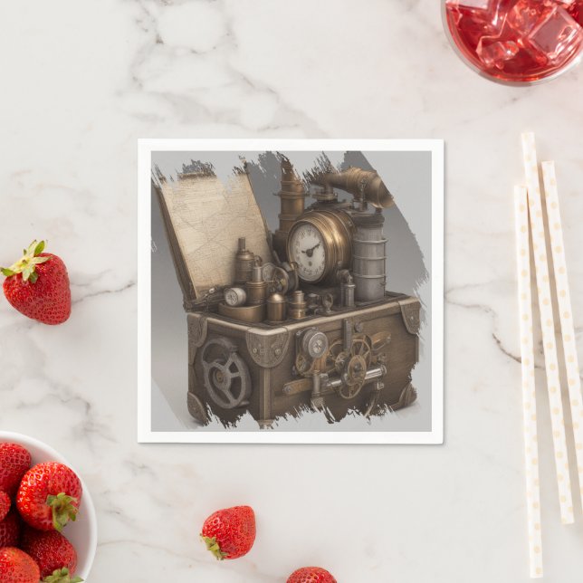 Steampunk Time Maskin - Vintage Treasure Chest Pappersservett (Insitu)