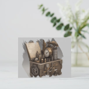 Steampunk Time Maskin - Vintage Treasure Chest Vykort