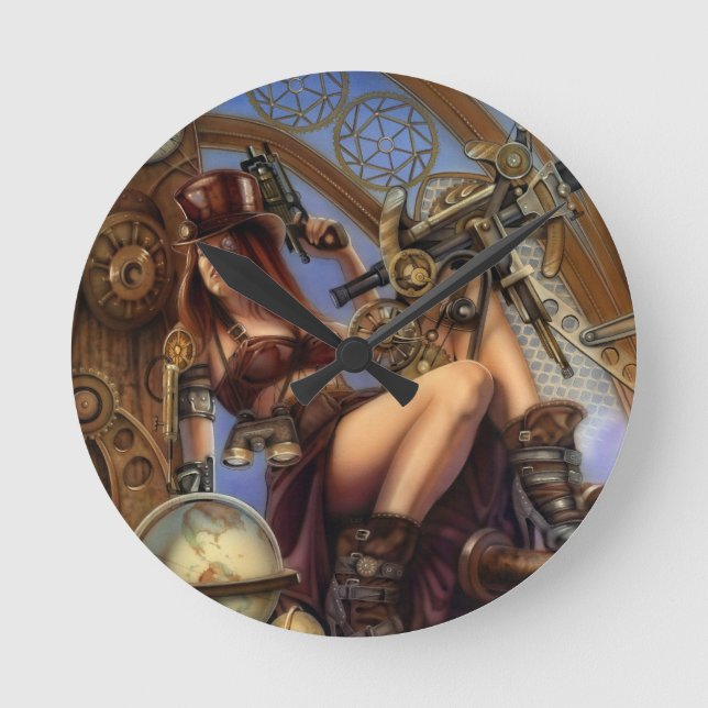 Steampunk Time Traveler Clock! Rund Klocka (Framsida)