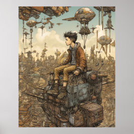 Steampunk Tonåring på stadens topp Poster