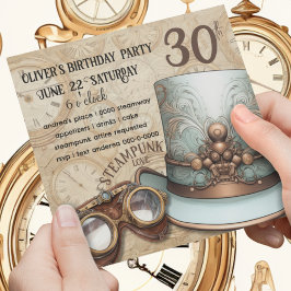 Steampunk Top hat och Goggles | Aqua och Copper Inbjudningar