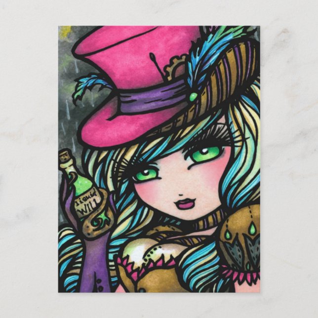 Steampunk Top hat Potion Fairy Fantasy Art Girl Vykort (Framsida)