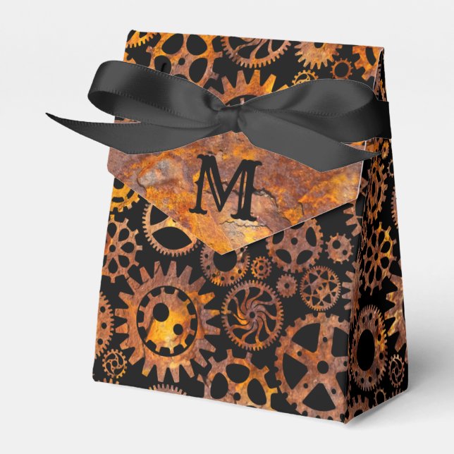 Steampunk Toppen Colorful Rusty Gears Monogram Presentaskar (Framsidan Sidan)