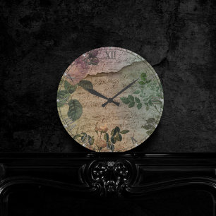 Steampunk Torn Ro   Vintage Distress Ephemera Rund Klocka