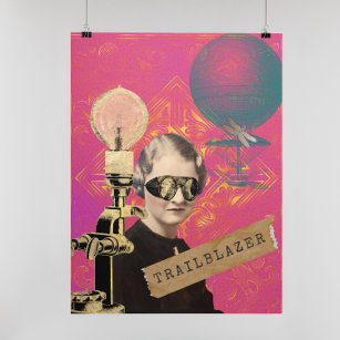 Steampunk Trailblazer Funky Collage Art Skriv ut Poster