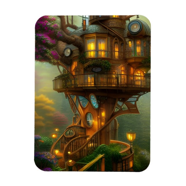 Steampunk Treehouse Observatory Magnet (Vertikal)