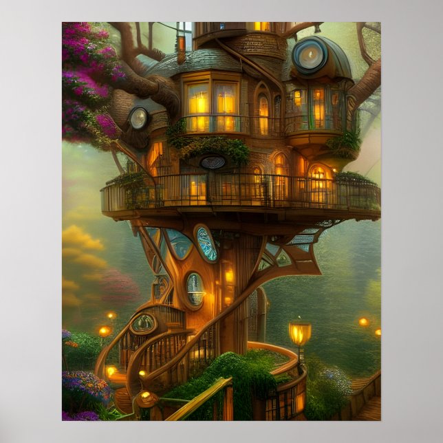 Steampunk Treehouse Observatory Poster (Framsidan)
