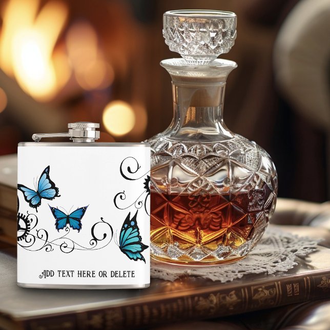 Steampunk Tribal Blå Fjärilar Växel Virvel Fickplunta (Skapare uppladdad)