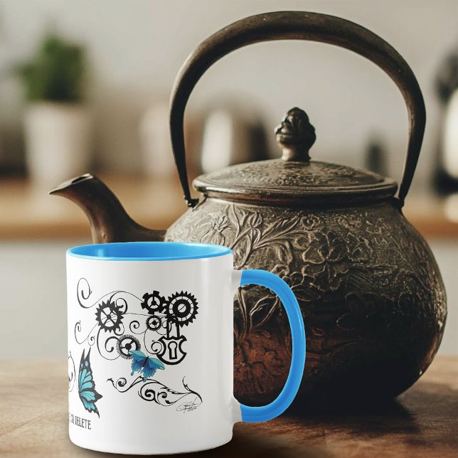 Steampunk Tribal Blå Fjärilar Växel Virvel Mugg (Skapare uppladdad)