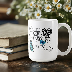 Steampunk Tribal Blue Butterflies Kaffemugg