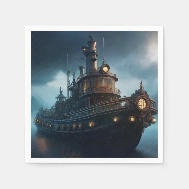 Steampunk Tugboat On A Cloudy Day Mousepad Pappersservett (Framsidan)