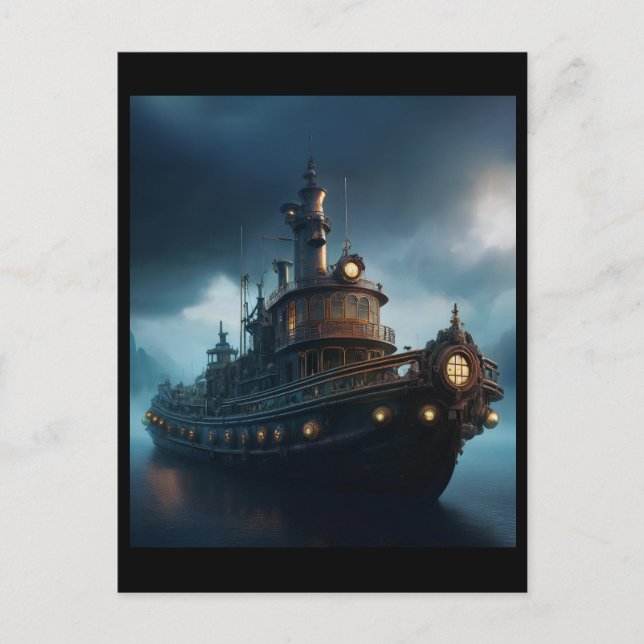 Steampunk Tugboat på en Cloudy Day Mousepad Vykort (Framsida)