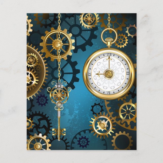Steampunk turkos Bakgrund med växlar (Framsida)