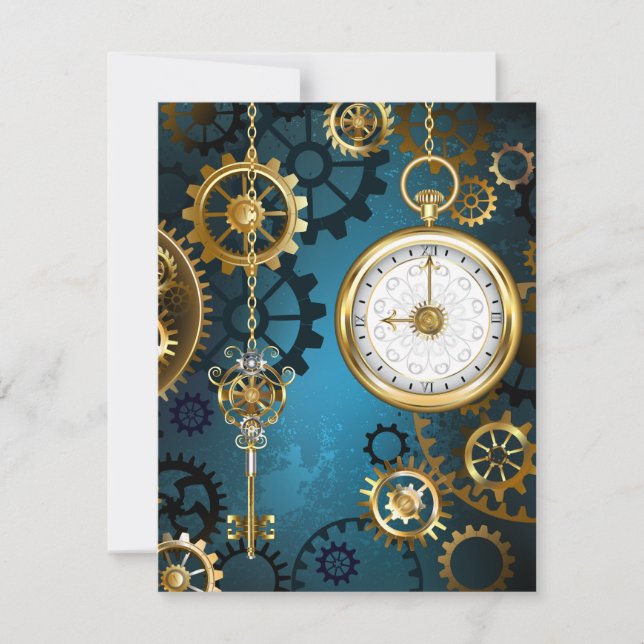 Steampunk turkos Bakgrund med växlar Anteckningskort (Framsida)