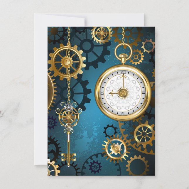 Steampunk turkos Bakgrund med växlar Anteckningskort (Framsida)
