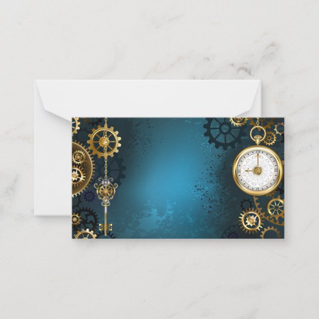 Steampunk turkos Bakgrund med växlar Anteckningskort (Framsida)