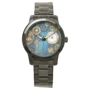 Steampunk turkos Bakgrund med växlar Armbandsur
