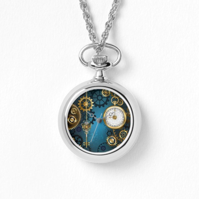 Steampunk turkos Bakgrund med växlar Armbandsur (Framsida)
