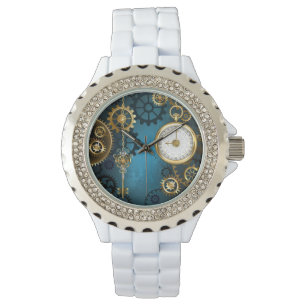 Steampunk turkos Bakgrund med växlar Armbandsur