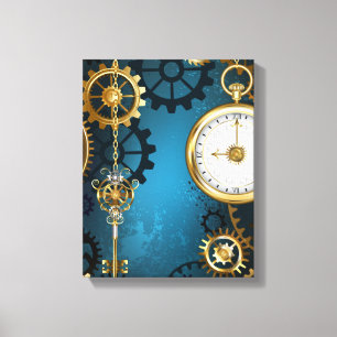 Steampunk turkos Bakgrund med växlar Canvastryck