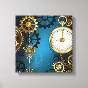 Steampunk turkos Bakgrund med växlar Canvastryck