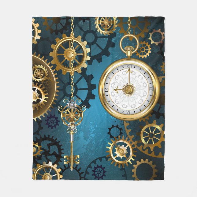 Steampunk turkos Bakgrund med växlar Fleecefilt (Framsidan)