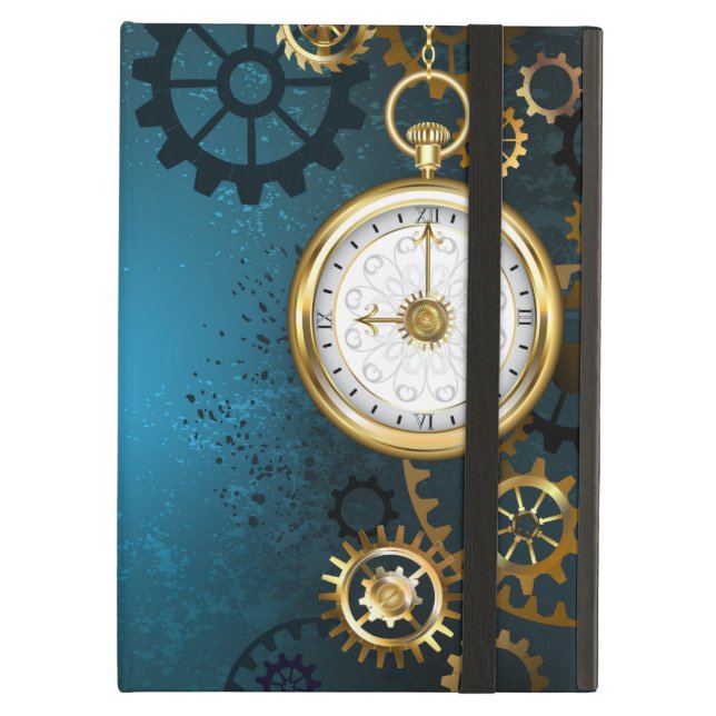 Steampunk turkos Bakgrund med växlar Fodral För iPad Air (Framsidan Closed)