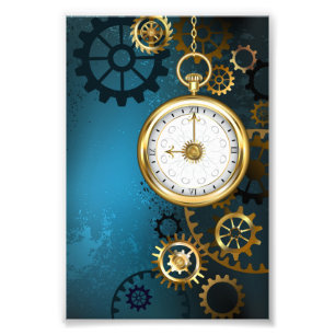 Steampunk turkos Bakgrund med växlar Fototryck