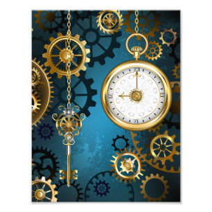 Steampunk turkos Bakgrund med växlar Fototryck
