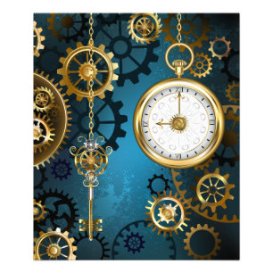 Steampunk turkos Bakgrund med växlar Fototryck
