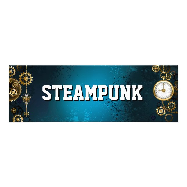Steampunk turkos Bakgrund med växlar Fototryck (Framsidan)