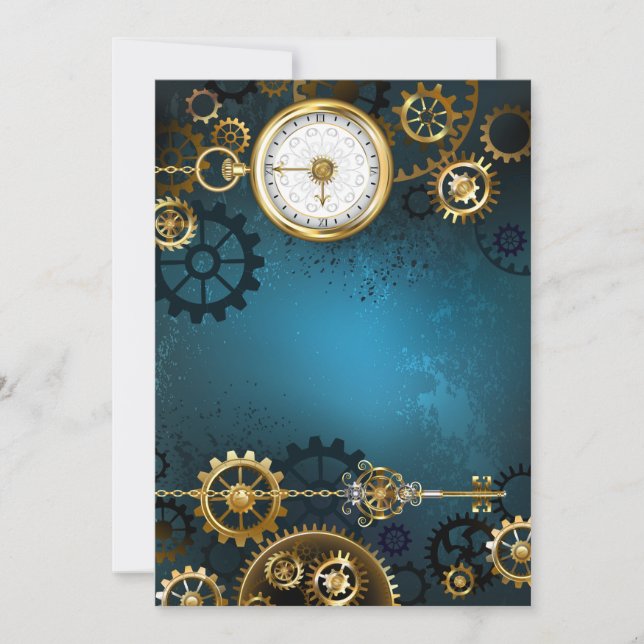 Steampunk turkos Bakgrund med växlar Julkort (Framsida)