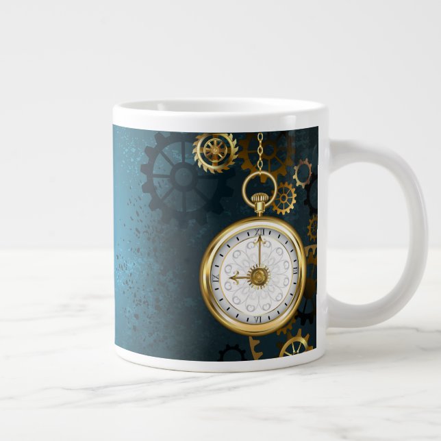 Steampunk turkos Bakgrund med växlar Jumbo Mugg (Höger)