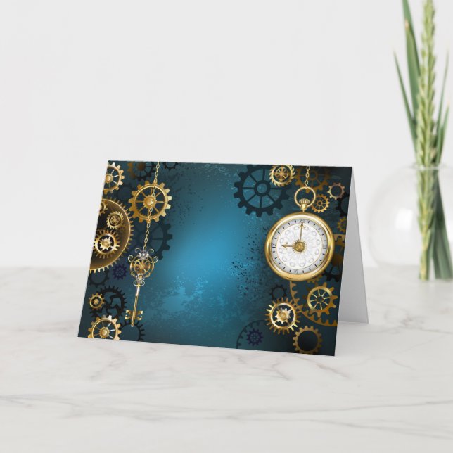 Steampunk turkos Bakgrund med växlar Kort (Framsida)