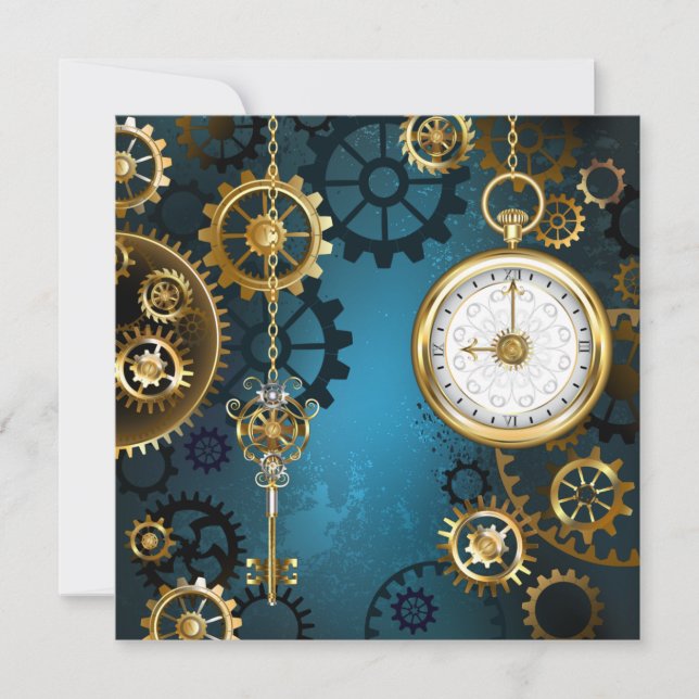 Steampunk turkos Bakgrund med växlar Kort (Framsida)