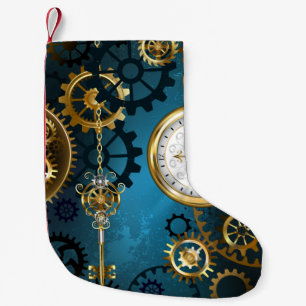 Steampunk turkos Bakgrund med växlar Liten Julstrumpa