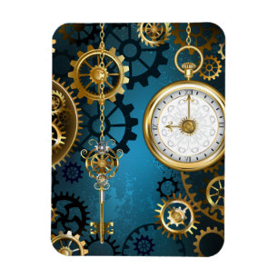 Steampunk turkos Bakgrund med växlar Magnet