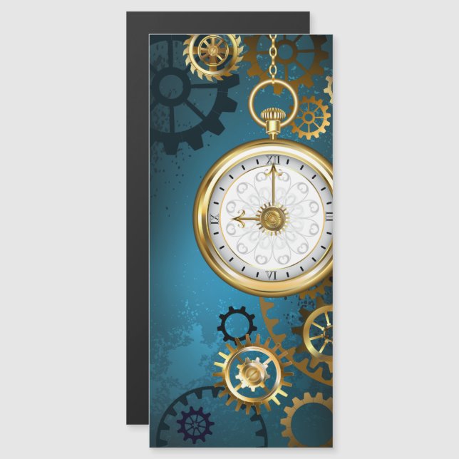 Steampunk turkos Bakgrund med växlar Magnetisk Inbjudningskort (Fram/baksida)
