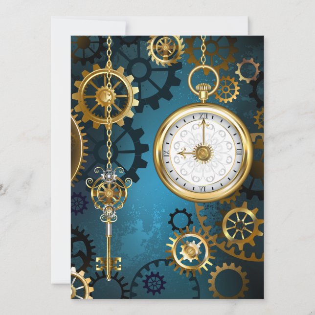 Steampunk turkos Bakgrund med växlar Meddelande (Framsida)