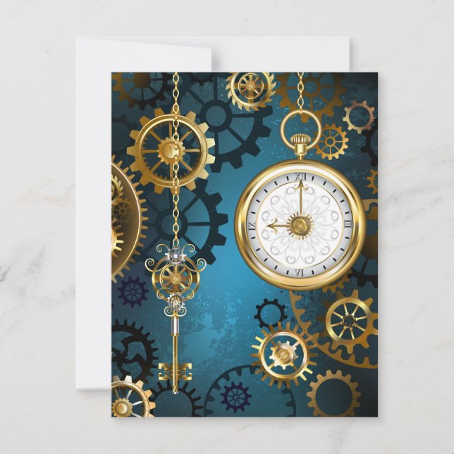 Steampunk turkos Bakgrund med växlar Meddelande (Framsida)