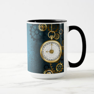 Steampunk turkos Bakgrund med växlar Mugg