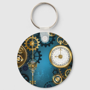 Steampunk turkos Bakgrund med växlar Nyckelring