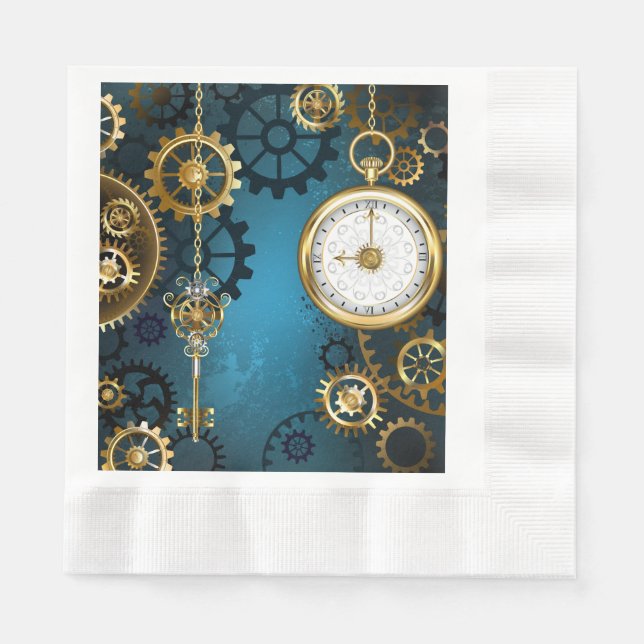 Steampunk turkos Bakgrund med växlar Pappersservett (Framsidan)